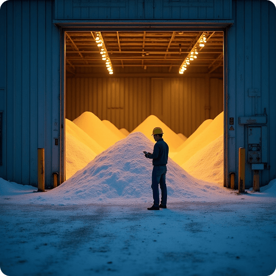 Salt warehouse showing the monitoring process