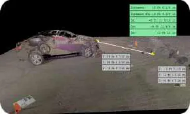 Leica BLK360 laser scan point cloud in Cyclone Register 360 measuring the car hood to crash dummy foot line (Location 6), view 1