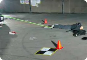 Leica BLK3D in-picture measurement photo measuring the car hood to crash dummy foot line (Location 6)